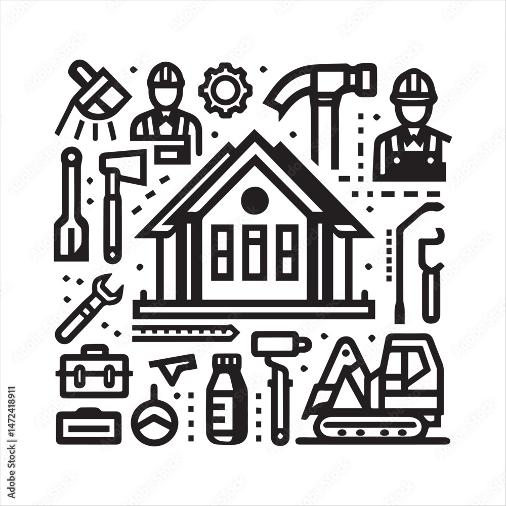 Fototapeta premium construction logo vector in simple line style editable