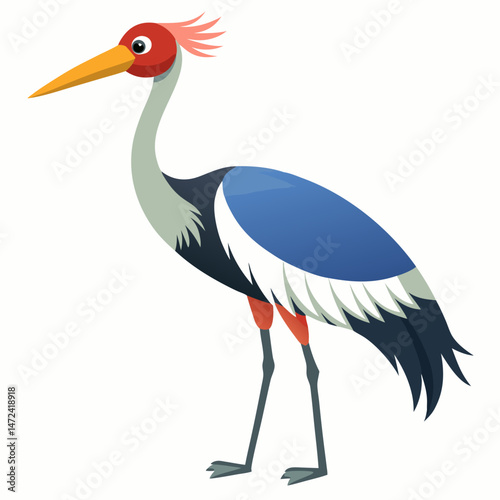 Woolly-necked Stork Vector on White Background