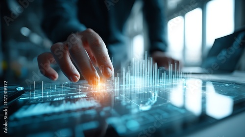 Futuristic Touchscreen Interface with Interactive Data Visualization and Graphs