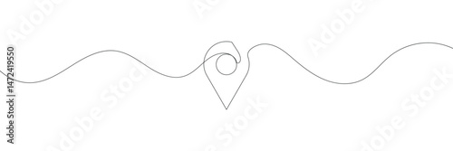 Continuous one line illustration: seamless travel route map with GPS marker. Pin road icon delivery journey marker outline sketch. Business out tourism navigation road marker. Vector illustration.  