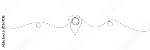 Continuous one line illustration: seamless travel route map with GPS marker. Pin road icon delivery journey marker outline sketch. Business out tourism navigation road marker. Vector illustration.  