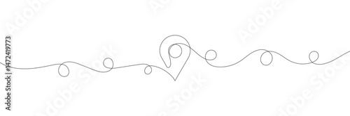 Continuous one line illustration: seamless travel route map with GPS marker. Pin road icon delivery journey marker outline sketch. Business out tourism navigation road marker. Vector illustration.  