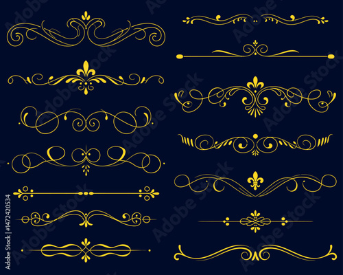 Gold Vintage Ornate Decorative Design Elements Set photo