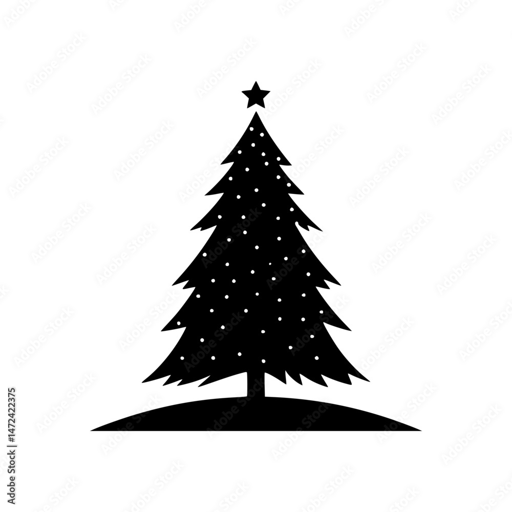 Fototapeta premium Black Christmas Tree Silhouette with Star