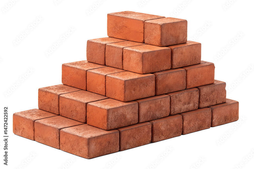 Obraz premium stack of red brick stones isolated on white or transparent png