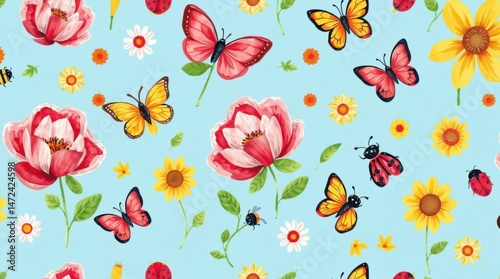 Wallpaper Mural Vibrant Springtime Floral Butterfly Pattern Design Torontodigital.ca