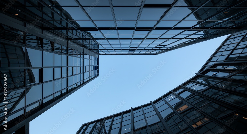 Obraz premium Modern office buildings meet blue sky