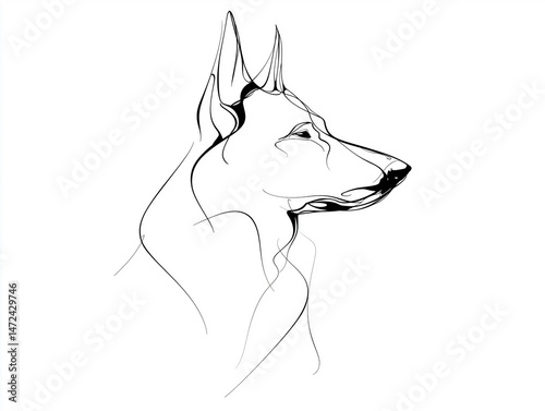 Elegant Canine Profile: A refined line drawing showcases the graceful profile of a noble canine, emphasizing its alertness and attentive demeanor.