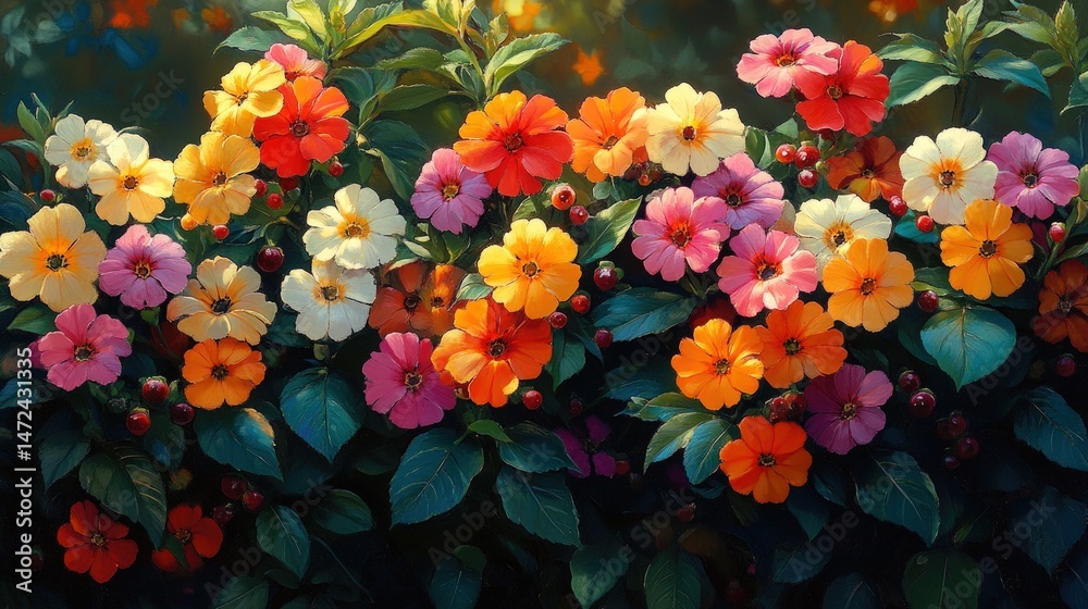 Fototapeta premium Vibrant flower bed bursting with color