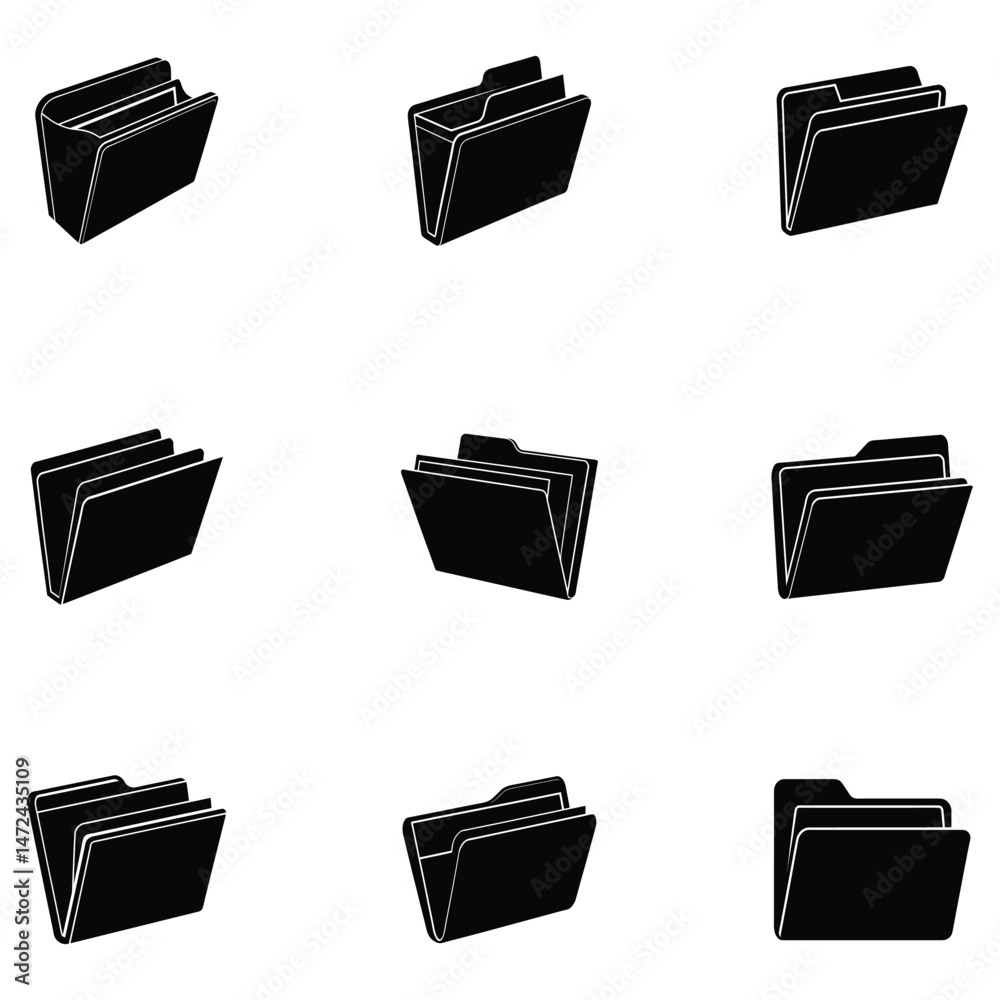 folders silhouette vector set on white background folders silhouette vector set on white background