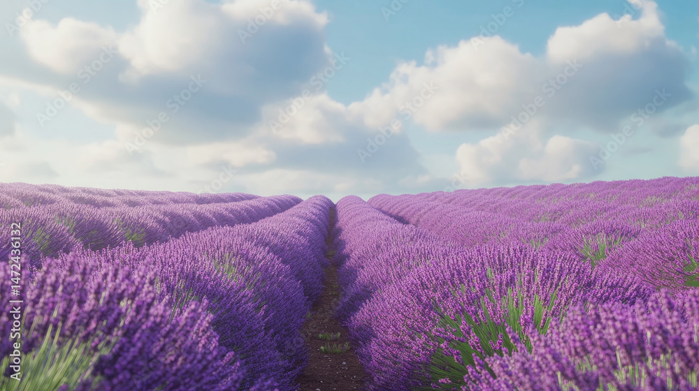 Obraz premium Blooming lavender field on a sunny day, with fresh purple flowers and space for text in a scenic spring or summer banner