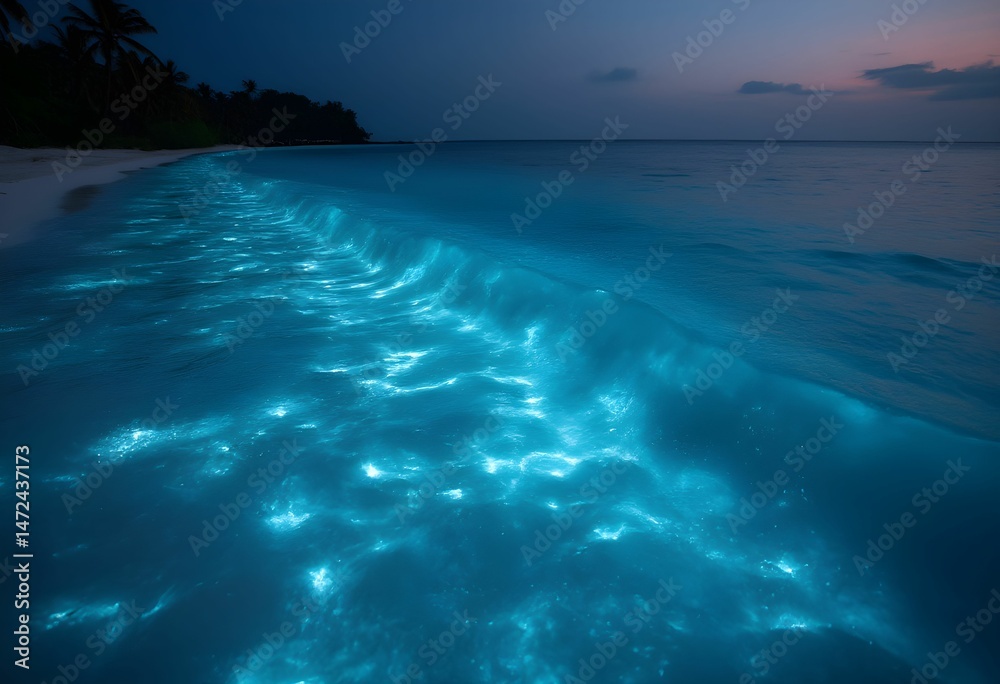 Obraz premium Glowing Blue Waves Light Vaadhoo Shore
