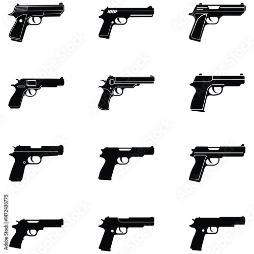Silhouette Pistol Vector Pack Handgun Icon Set Collection