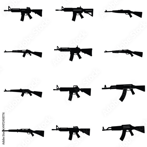 Silhouette Rifle Vector Set Military Gun Icons Collection