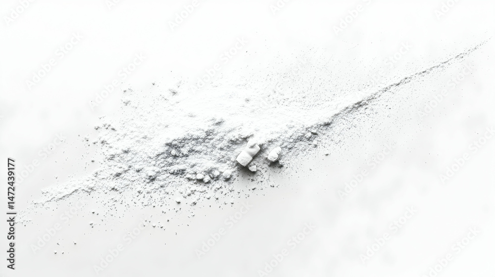 Obraz premium White powder scattered on a white surface creating a textured abstract composition.