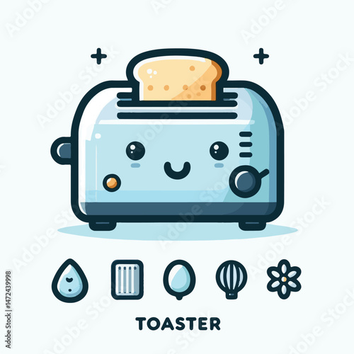 toaster, kitchen, equipment, food, appliance, toast, electric, breakfast, vector, cooking, bread, isolated, object, modern, illustration, technology, household, morning, machine, sandwich, device, ele