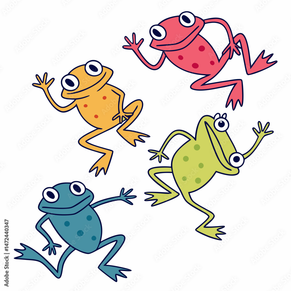 Obraz premium Playful Colorful Flat Frogs Illustration