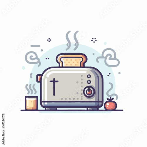 toaster, kitchen, equipment, food, appliance, toast, electric, breakfast, vector, cooking, bread, isolated, object, modern, illustration, technology, household, morning, machine, sandwich, device, ele