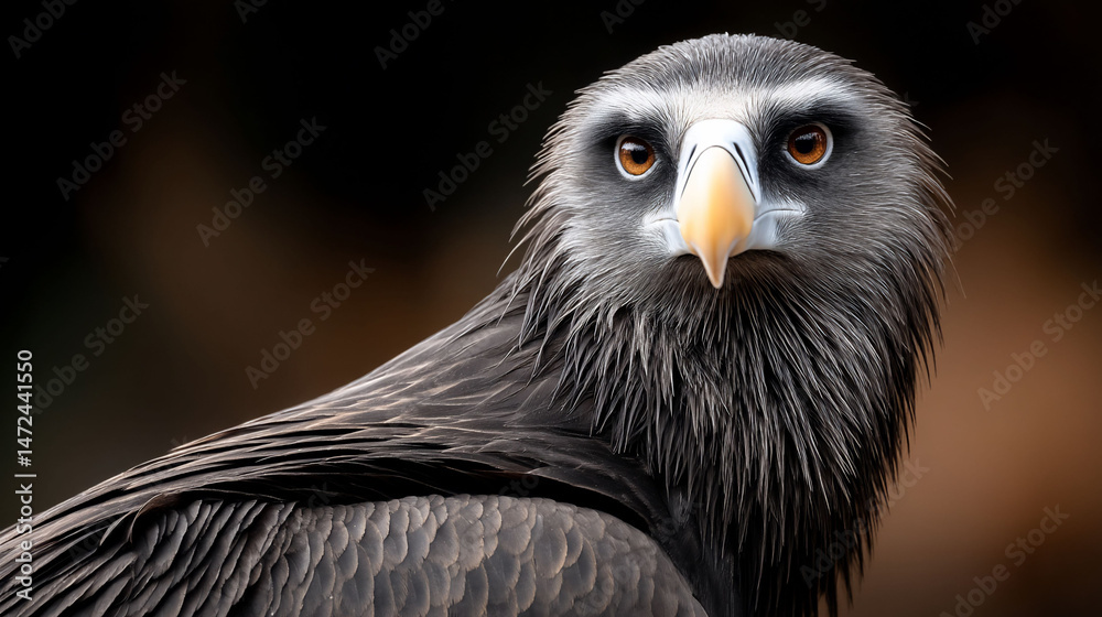 Captivating gray vulture stares intently forward Captivating gray vulture stares intently forward