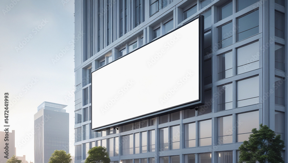 Large LED screen mounted on sleek architecture in bright cityscape. Great for showcasing billboard designs, commercial ads, or outdoor display templates. Large LED screen mounted on sleek architecture in bright cityscape. Great for showcasing billboard designs, commercial ads, or outdoor display templates.