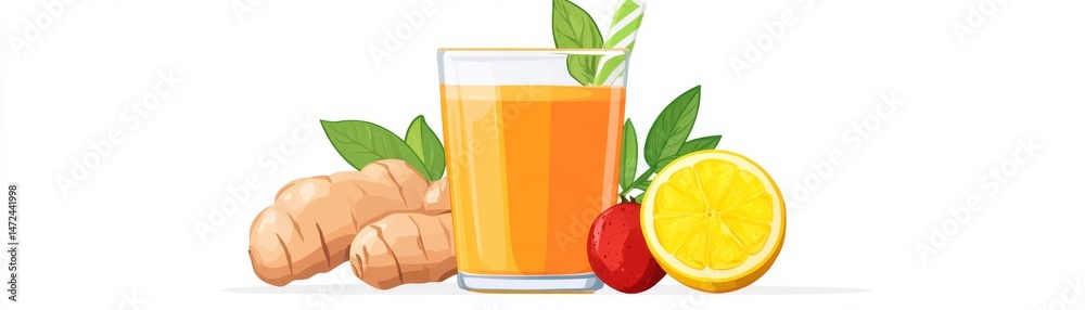 Fototapeta premium Ginger Lemon Detox Juice, Healthy, Drink