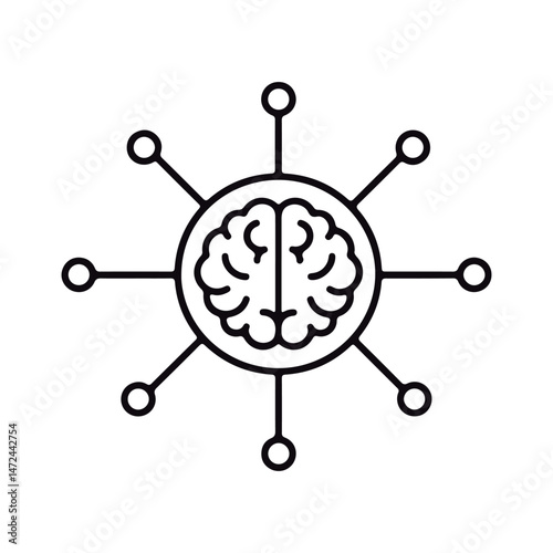 Brain Network Connection. Brain with Connected Nodes.
