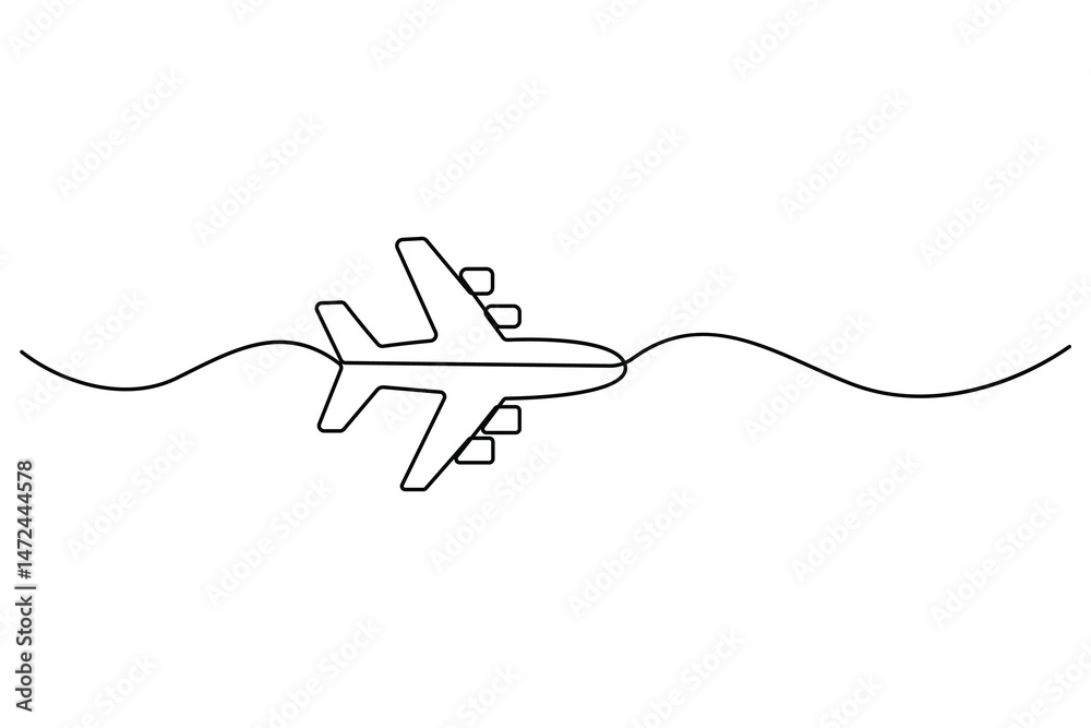 Obraz premium Continuous line drawing of Airplane vector with transparent background vector illustration 