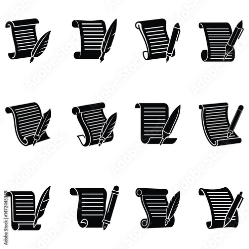 set of documents paper and pen vector illustration