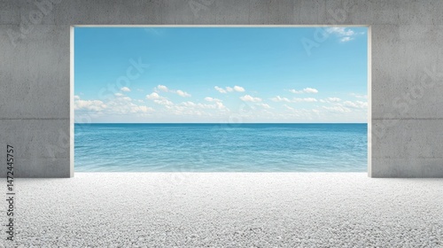 Serene Seascape Viewed Through Modern Concrete Frame