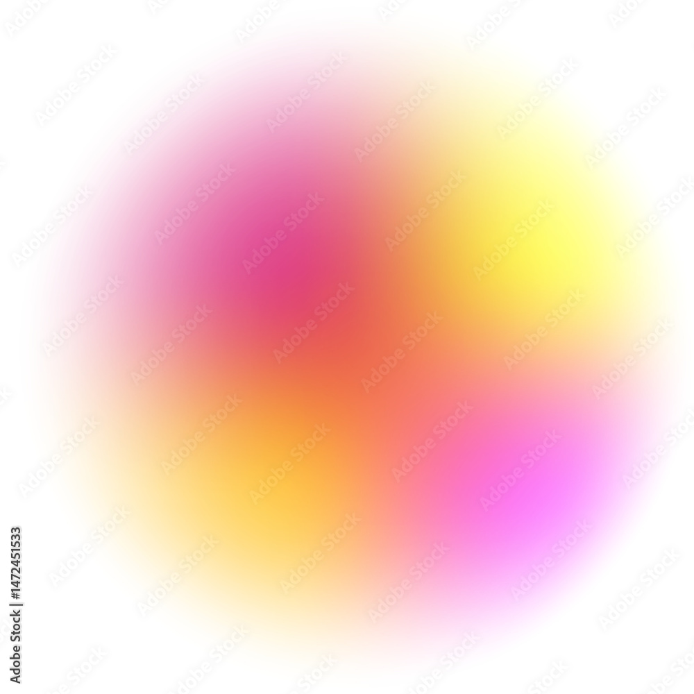 Obraz premium Gradient blurred circle shape. Pink colored fluid liquid element. Soft light holographic element. Round blob with neon aura for design. Blended iridescent organic bubble.