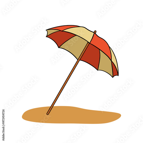 Summer beach umbrella or parasol. Sun protection from hot sun. Outdoor accessories for vacation. Hand drawn element collection 
