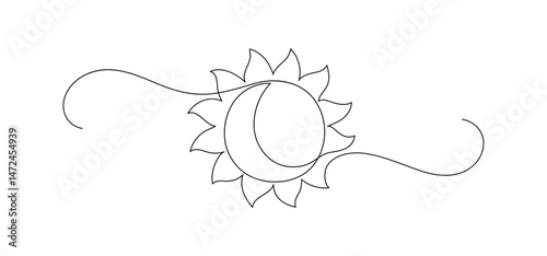 Solstice. Sun and moon. Continuous line drawing.