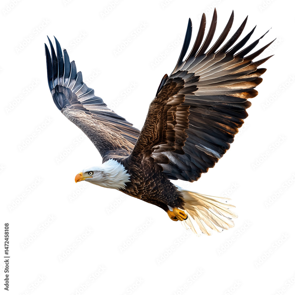 Naklejka premium Majestic bald eagle soars against the inky sky, a symbol of freedom and power