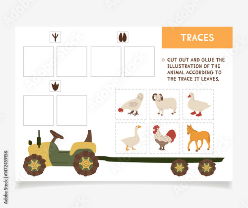 Worksheet for kids. Find the correct track for each animal.