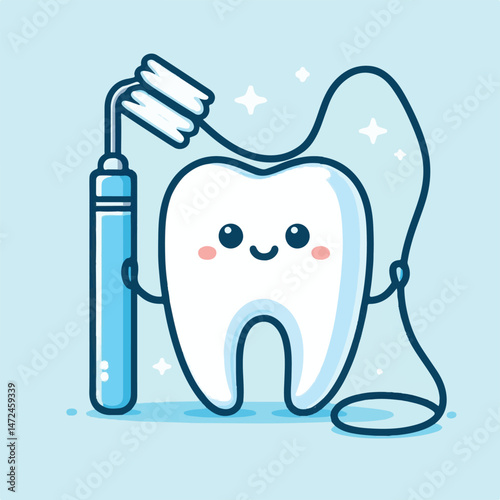 care, hygiene, dental, tooth, floss, oral, dentistry, health, mouth, healthy, dentist, clean, medical, smile, treatment, face, flossing, fresh, white, whitening, clinic, person, teeth, happy, illustra