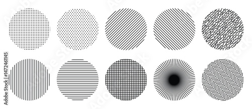 Geometric texture pattern shape set isolated on white background