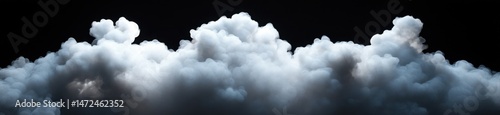 Dramatic, textured cloudscape against a black background, ideal for compositing or design projects.  The image features a dense, voluminous cloud formation with subtle shading and a th : Generative AI