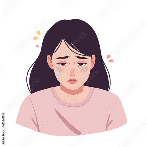 Sad trans woman expressing sorrow with tears on a white background  