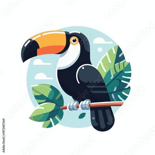 toucan, bird, animal, tropical, beak, fauna, nature, wildlife, colorful, exotic, jungle, beautiful, forest, branch, green, background, brazil, feather, illustration, wild, summer, pattern, print, toco