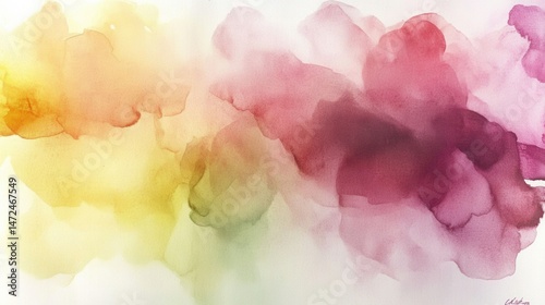 Soft Abstract Watercolor Background in Shades of Pink and Yellow
