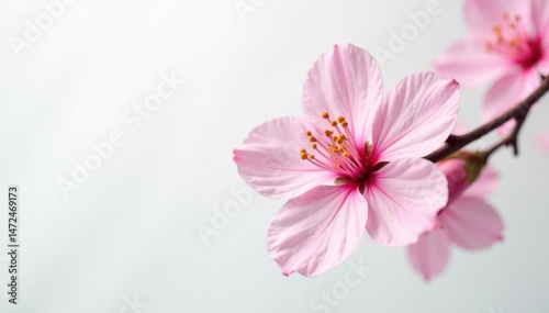 Delicate pink blossom, pristine white backdrop, botany, background, photography