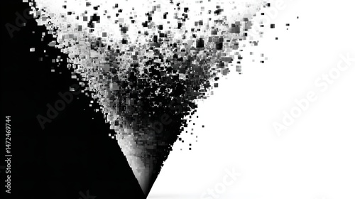 Abstract Black and White 3D Pyramid with Floating Particles