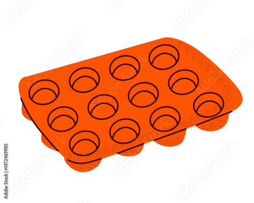 Cartoon isolated red silicone tray with cups for making half of choco bomb. Chocolate Sweets Production and Manufacture. A melting block of chocolate being poured into a rectangular mold 