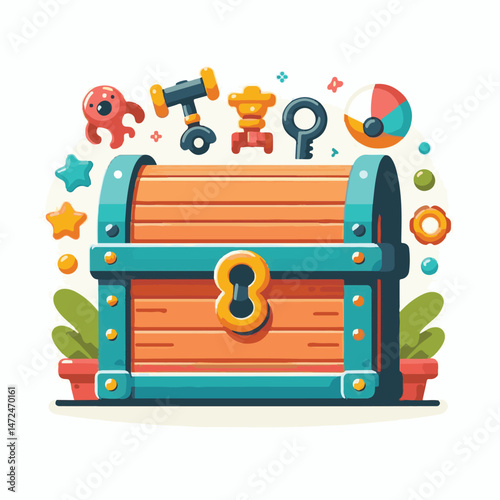 chest, toy, box, isolated, wooden, kid, childhood, design, baby, object, fun, play, cartoon, vector, wood, game, illustration, white, container, teddy, decoration, child, collection, bear, gift, cute,