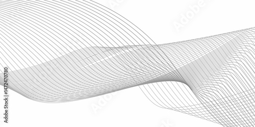 minimalistic vector illustration featuring a smooth, flowing wave pattern made of thin, evenly spaced horizontal black lines on a white background. 