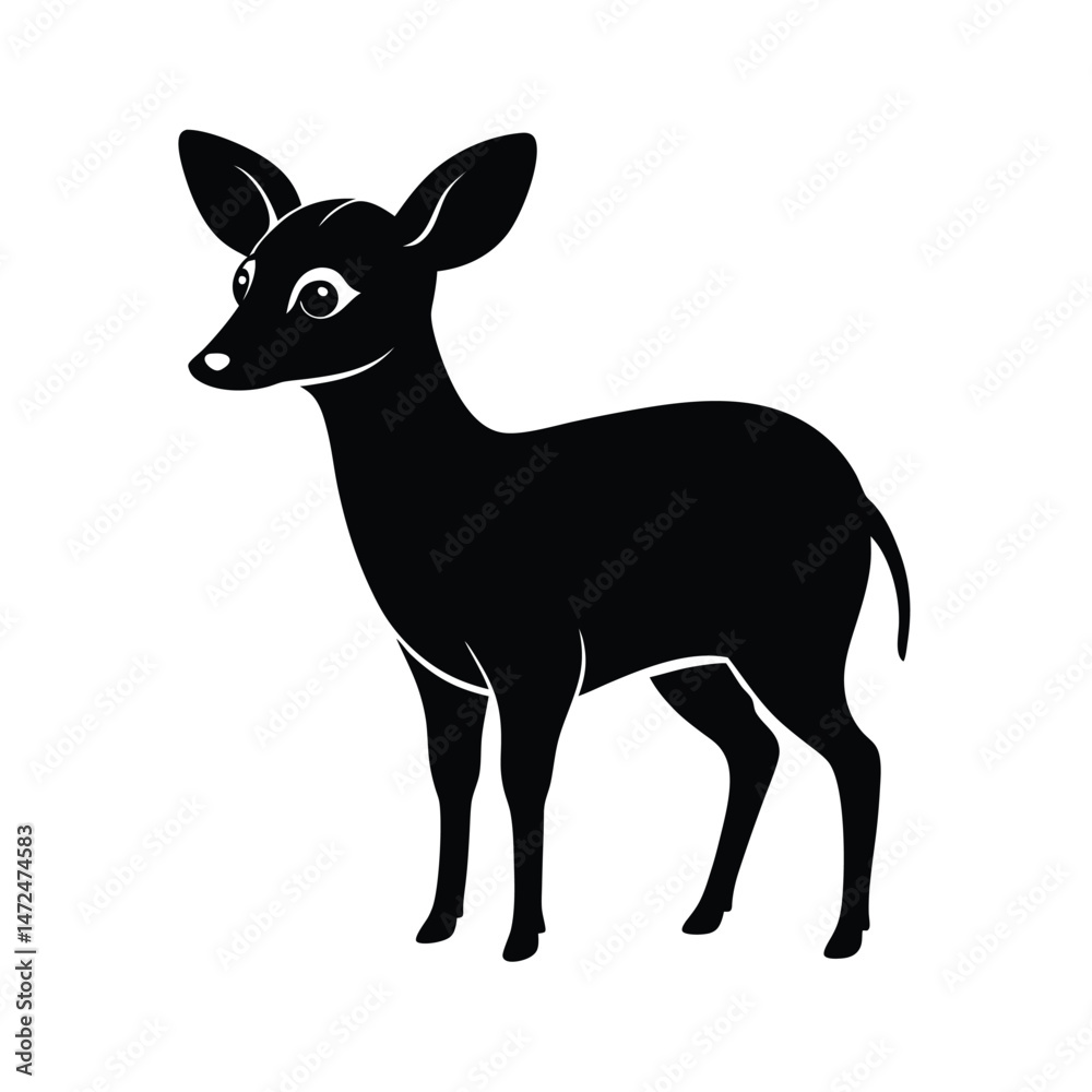 Fototapeta premium Mouse deer tiny forest-dwelling hoofed mammal silhouette vector image on white background