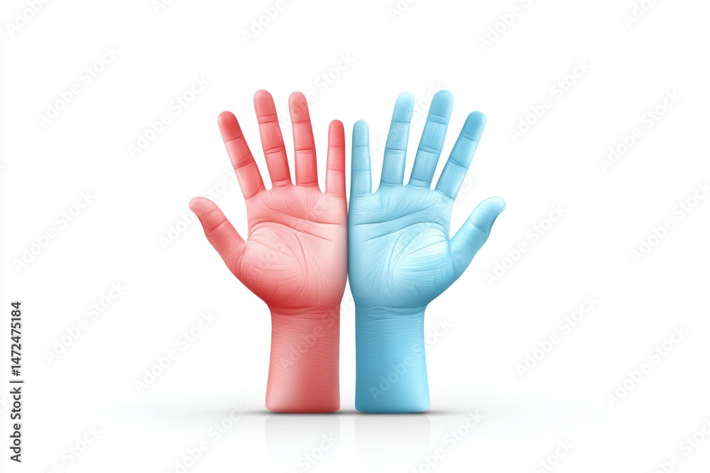 Obraz premium A pair of helping hands icon in red and blue symbolizing humanitarian aid