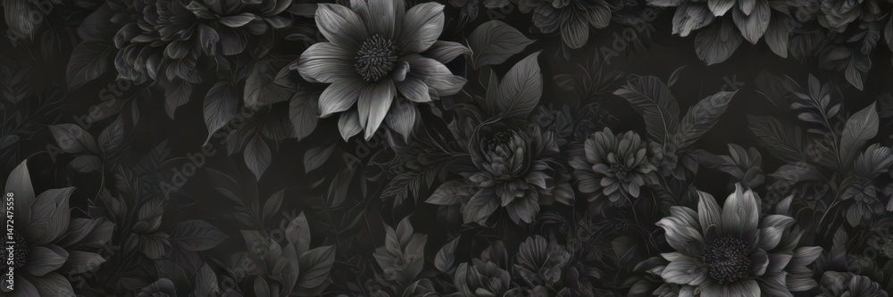 Intricate charcoal floral wallpaper, abstract botanical design , floral, deco, intricate Intricate charcoal floral wallpaper, abstract botanical design , floral, deco, intricate