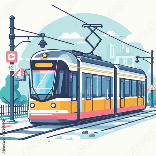 tram, transport, travel, railway, public, transportation, train, city, road, urban, tramway, illustration, electric, vehicle, rail, symbol, vector, tourism, traffic, graphic, street, car, town, street