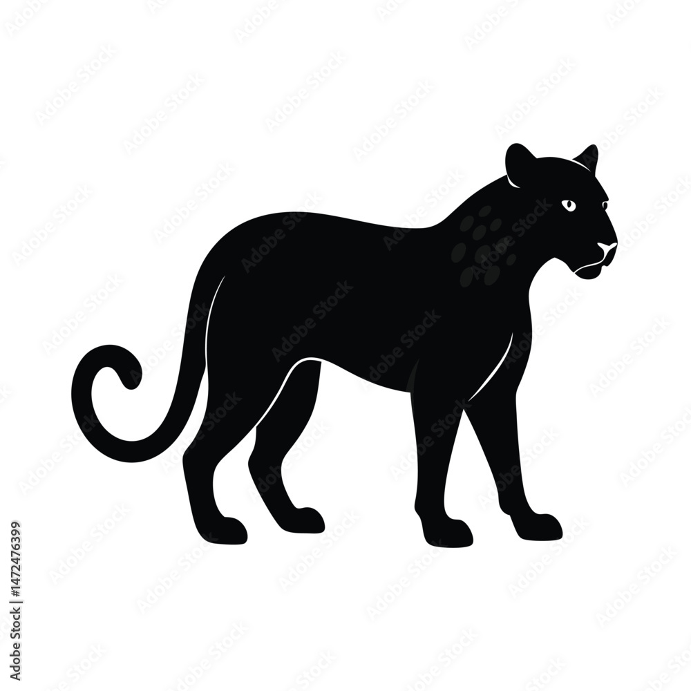 Obraz premium Leopard powerful feline predator in stealth pose silhouette vector image on white background
